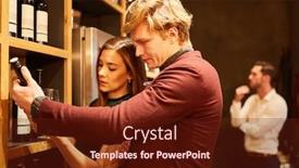  Presentation with bottle red wine - Slide set featuring young-couple-as-clientele-looks background and a tawny brown colored foreground