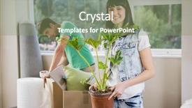  Presentation with boxes - Audience pleasing presentation theme consisting of young couple assisting each other while unpacking carton boxes in new house backdrop and a seafoam green colored foreground