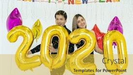  Presentation with new year 2020 - Theme with young-couple-at-a-party background and a yellow colored foreground