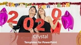  Presentation with new year 2020 - Slide deck enhanced with young-couple-at-a-party background and a coral colored foreground