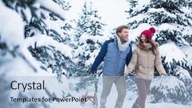  Presentation with winter forest - PPT theme with young couple at a winter forest background and a light blue colored foreground