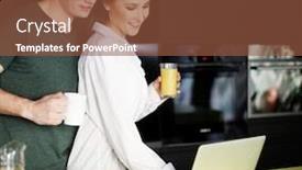  Presentation with coffee - Cool new presentation theme with young-couple-at-home-having backdrop and a tawny brown colored foreground