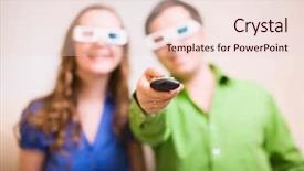  Presentation with remote - Beautiful presentation design featuring young couple at home watching movie in 3d glasses focus on remote control backdrop and a lemonade colored foreground