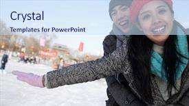  Presentation with ice rink - PPT theme having young couple at ice rink background and a sky blue colored foreground