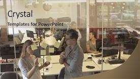  Presentation with organization - Cool new slides with young couple at modern backdrop and a mint green colored foreground