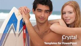  Presentation with beach - Slides enhanced with young couple at the beach background and a  colored foreground