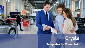  Presentation with dealership - Presentation theme with young couple at the dealership background and a ocean colored foreground