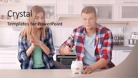 Presentation with piggy bank is evil - Theme enhanced with young couple breaking piggy bank background and a coral colored foreground