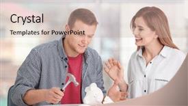  Presentation with piggy bank - Slides having young couple breaking piggy bank background and a soft green colored foreground