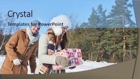  Presentation with christmas hamper gift traditional - Theme consisting of young couple brings christmas gift background and a light blue colored foreground