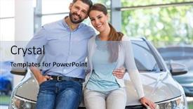  Presentation with car buying - Slide deck with young couple buying a car background and a light blue colored foreground