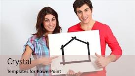  Presentation with house - Slide set enhanced with young couple buying new house background and a coral colored foreground