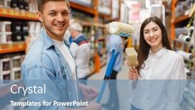  Presentation with repair - Amazing presentation theme having young couple buying repair tools backdrop and a teal colored foreground