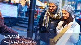 Presentation with street - Presentation enhanced with young couple buying roasted chestnuts background and a ocean colored foreground