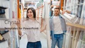  Presentation with hardware - Beautiful presentation design featuring young couple buying wallpapers in hardware store backdrop and a coral colored foreground
