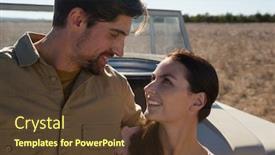  Presentation with vehicle - Presentation design with young-couple-by-off-road background and a tawny brown colored foreground