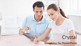  Presentation with finance - Cool new PPT theme with young couple calculates finance backdrop and a lemonade colored foreground
