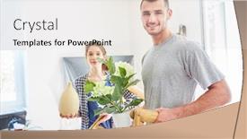  Presentation with furniture - Presentation theme having young-couple-carries-furniture background and a lemonade colored foreground