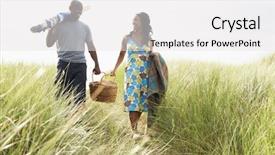  Presentation with picnic - Beautiful presentation theme featuring young couple carrying picnic basket backdrop and a white colored foreground