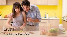  Presentation with wedding anniversary - Slide deck with young couple celebrating wedding anniversary background and a coral colored foreground