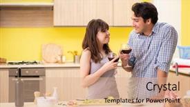  Presentation with wedding anniversary - Colorful PPT theme enhanced with young couple celebrating wedding anniversary backdrop and a coral colored foreground