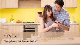  Presentation with wedding anniversary - Presentation theme enhanced with young couple celebrating wedding anniversary background and a coral colored foreground