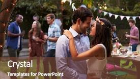  Presentation with party - PPT layouts enhanced with young couple celebrating wedding background and a tawny brown colored foreground