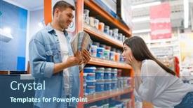  Presentation with hardware - Audience pleasing presentation design consisting of young couple choosing color in hardware store backdrop and a ocean colored foreground
