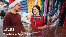  Presentation with holiday shoppings - Cool new slide set with young couple choosing holiday fluffy backdrop and a tawny brown colored foreground