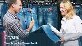  Presentation with sales - Theme consisting of young-couple-choosing-jeans-during background and a ocean colored foreground