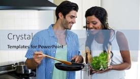  Presentation with cooking - PPT theme consisting of young-couple-cooking-food-together background and a light blue colored foreground
