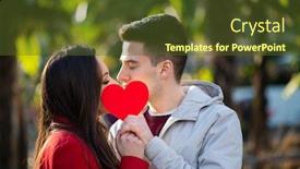  Presentation with couple kiss - PPT theme consisting of young-couple-covering-their-kiss background and a tawny brown colored foreground