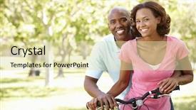  Presentation with cycling - PPT theme with canterbury bells flowers with yellow blooms on the rocks to the right background and a gray colored foreground