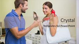  Presentation with shoe - Amazing presentation having young couple deciding on which shoe to choose in the shoe store backdrop and a coral colored foreground