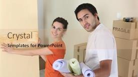 Presentation with apartment - Presentation with young-couple-decorating-the-apartment background and a coral colored foreground