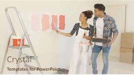  Presentation with painting walls paint roller - Colorful presentation theme enhanced with young-couple-discussing-shades backdrop and a lemonade colored foreground