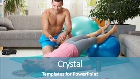  Presentation with abdominal - Audience pleasing slides consisting of young couple doing abdominal exercise with fit ball in living room smiling backdrop and a teal colored foreground
