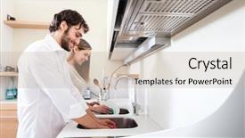  Presentation with couple - Beautiful slides featuring young couple doing dishes backdrop and a soft green colored foreground