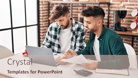  Presentation with accounting - Slide deck having young-couple-doing-family-accounting background and a lemonade colored foreground