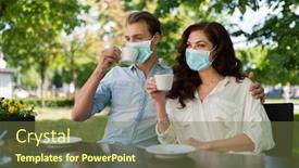  Presentation with tea - Cool new PPT layouts with young-couple-drinking-a-tea backdrop and a tawny brown colored foreground