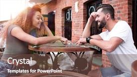  Presentation with coffee - Presentation with young couple drinking coffee cafe background and a  colored foreground
