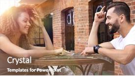  Presentation with festival coffee - Colorful presentation theme enhanced with young couple drinking coffee cafe backdrop and a  colored foreground