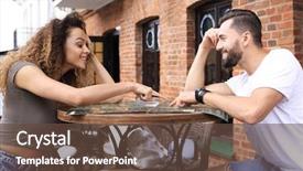  Presentation with coffee - Slides consisting of young couple drinking coffee cafe background and a  colored foreground