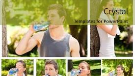  Presentation with water park - Cool new PPT theme with young couple drinking water backdrop and a gold colored foreground