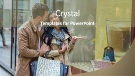  Presentation with city - PPT theme enhanced with purchase power - young couple einkausbummel shopping background and a mint green colored foreground