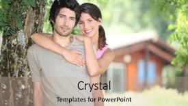  Presentation with spring tree - Beautiful theme featuring young couple embraced backdrop and a  colored foreground