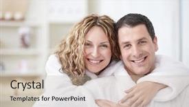  Presentation with home - Presentation theme featuring young couple embracing in robes background and a  colored foreground