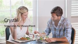  Presentation with dining - Cool new presentation theme with young couple enjoying a meal together at home in the dining room backdrop and a coral colored foreground