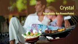  Presentation with lunch - PPT theme with young couple enjoying a relaxed lunch whilst on vacation focus on food background and a tawny brown colored foreground