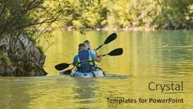  Presentation with kayak - PPT theme enhanced with young-couple-enjoying-an-idyllic background and a yellow colored foreground